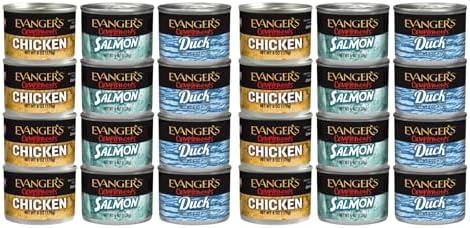 Evanger's Complements Canned Dog & Cat Food Variety Pack, 8 Chicken, 8 Salmon, 8 Duck, 6 oz Cans Variety Pack