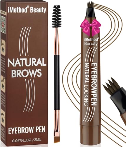 iMethod Eyebrow Pen - Eyebrow Pencil Magical Upgraded Eye Brow Pencils for Women with 4 Fork Tip & Spoolie Brush for Hair-Like Defined Natural Brows, Last All-Day, Microblading Eyebrow Pen, Brown
