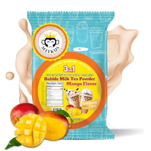Meekus Natural Gluten-Free Milk Tea Powder Boba/Bubble Tea Mix Mango Flavor 3-in-1 Drink Powder, Instant Pre-Mixed Beverage for Hot or Cold Drinks, Easy to Prepare Powdered Drink Mix 8 oz (227G)