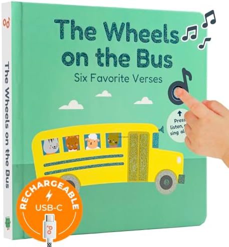 Calis Books The Wheels on The Bus Book | New Rechargeable Musical Book, No More Batteries | Books for 1 Year Old | Wheels on The Bus Toy | Musical Book for Toddlers 1-3 | Musical Toy for Toddlers