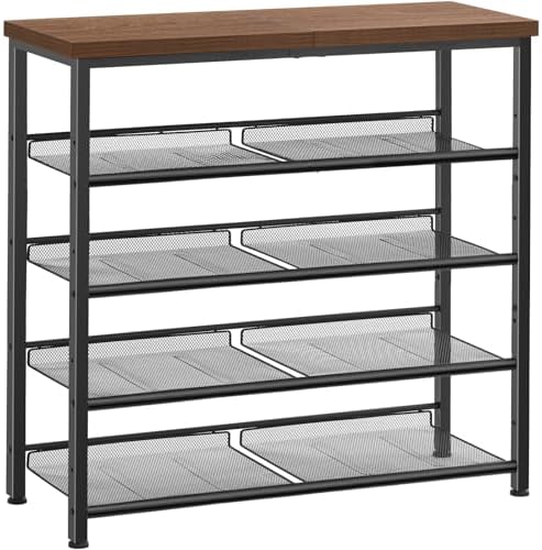 Pipishell 5-Tier Shoe Rack for Entryway and Small Spaces with Wooden Top & Metal Frames, Shoe Storage Organizer with Adjustable Storage Shelves, PISRB4