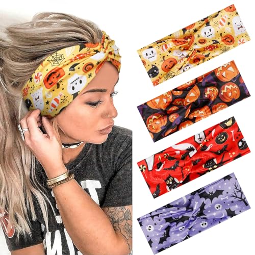 AKTVSHOW Halloween Headbands for Women Knotted Headband Elastic Head Bands Women's Hair Band Non-Slip Turban Printed Stylish Sport Sweat Hair Wrap for Girls Cute Hair Accessories