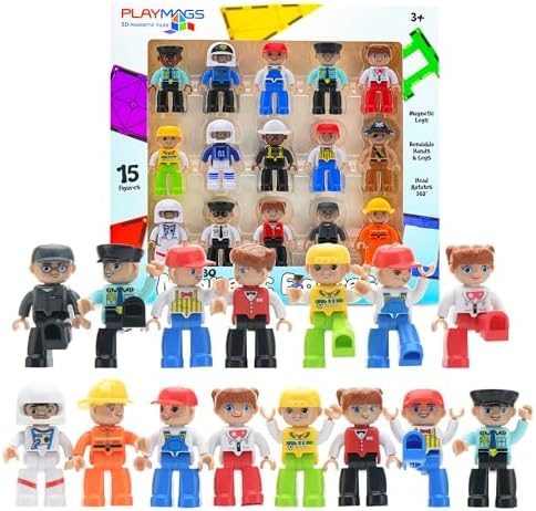 Playmags Large Magnetic Figures Community Set of 15 Pieces – 3” Play People Perfect for Magnetic Toys Building Blocks - STEM Learning Toys for Kids – Magnet Tiles Expansion Accessories Pack