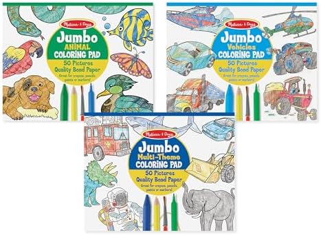 Melissa & Doug Jumbo 50-Page Kids' Coloring Pads 3-Pack - Animals, Vehicles, and Multi-Themed - FSC Certified