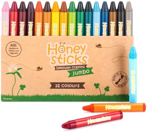 Honeysticks Jumbo Crayons (16 Pack) - 100% Pure Beeswax Crayons - Non Toxic Crayons for Kids - Large Crayons, Easy to Hold and Use, Unbreakable, Eco Friendly, Preschool Art Supplies, For Kids 2-4, 4-8