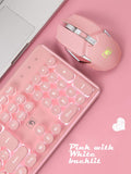 Gaming Keyboard and Mouse,Soke-Six 2.4G Wireless Retro Punk Typewriter-Style Backlit Keyboard Mice Combo,4800mAh Battery,Mechanical Feel,Anti-ghosting,Crystal Panel Round Keycaps (Pink+White Light)