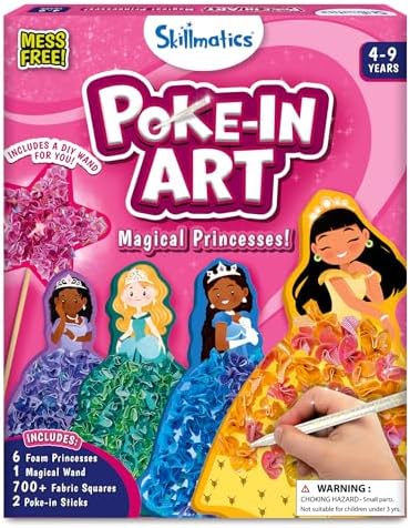 Skillmatics Art & Craft Activity - Poke-in Art Magical Princesses, Mess-Free Art for Kids, DIY Craft Kits, Creative Activity, Fine Motor Skills, Gifts for Girls & Boys Ages 4, 5, 6, 7, 8, 9