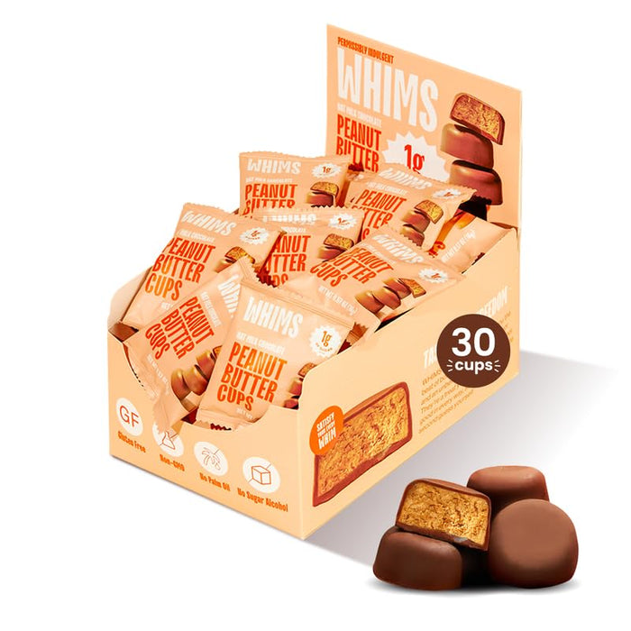 Whims Oat Milk Chocolate Peanut Butter Cups- Low Sugar High Protein Snack, 1g Sugar, Non-GMO, Keto-Friendly, Low Carb, Vegan, Gluten-Free - Perfect Healthy Treat for On-The-Go - 30 Piece