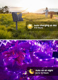 Brightown Solar String Lights Outdoor, 39FT 100 LED Halloween Solar String Lights with 8 Modes, Halloween Decoration Outdoor, Waterproof Solar Rope Lights for Outside Tree Yard Christmas Party, Purple