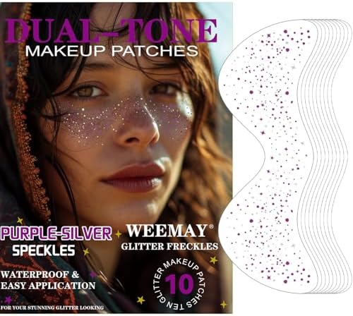 10 Pcs Purple-Silver Dual-Tone Glitter Freckles, Double Colors Glitter Face Tattoo, Waterproof Face Sparkle, Long-Lasting 48h Freckles for Women
