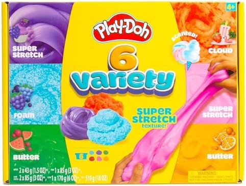Play-Doh 6 Variety Compounds–Super Stretch, Play Foam, Butter, Cloud Dough for Kids, Sensory Dough, Kit, Gifts for Kids, Popular Kids Toys, Party Favors for Kids 8-12, Compound Packs