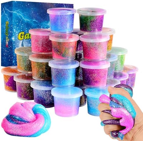 Galaxy Slime Sparkling 24pack Toy Party Favors for Girl, Stretchy and Non-Sticky, Stress Relief Toy for Boys, Easter Basket Stuffers, Christmas Stocking