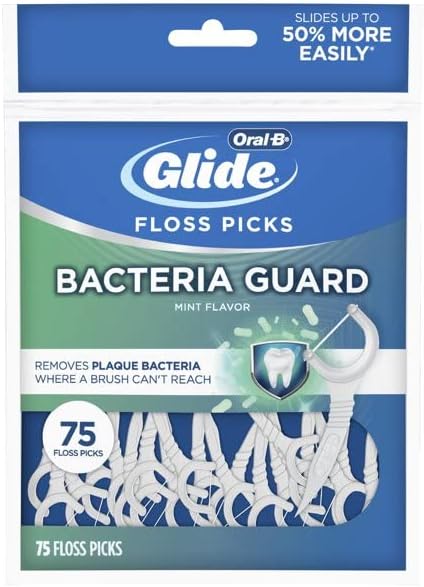 Oral-B Glide Bacteria Guard Dental Floss Picks, Mint, 75 Picks (Pack of 4)