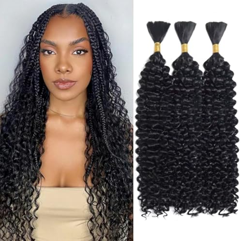 Human Braiding Hair 80g per pack 3 Bundles Deep Wave Human Hair Braiding Hair for Boho Braids 20 22 24 Inch 12A Virgin Hair Extensions for Bohemian Knotless Braids Bulk Human Hair for Braiding
