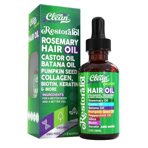 Rosemary Hair Oil For Growth with Castor Oil Batana Oil Pumpkin Seed Oil Peppermint Oil Silica Biotin Collagen Keratin Saw Palmetto Horsetail Tea Tree Vit E Aloe Vera Jojoba (1 Pack)
