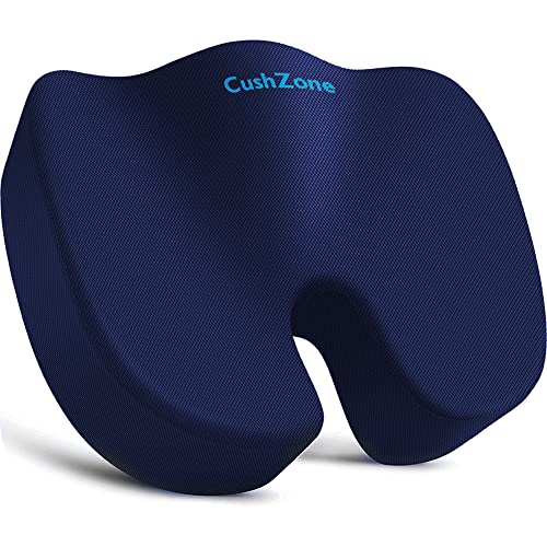CushZone Seat Cushion, Office Chair Cushions, Car Seat Cushion, Non-Slip Sciatica & Back Coccyx Pain Relief Chair Pad, Memory Foam Pillow for Computer Desk, Wheelchair, Driving Large Size (Blue)