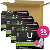 U by Kotex Balance Sized for Teens Ultra Thin Pads with Wings, Heavy Absorbency, 56 Count (4 Packs of 14) (Packaging May Vary)