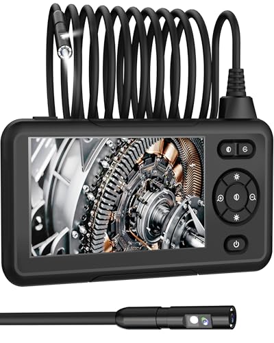 Dual Lens Industrial Endoscope, 1080P Digital Borescope Inspection Camera, 8.0mm IP67 Waterproof, with 4.3" LCD Screen Display, 8 LED Lights,16.5FT Semi-Rigid Cable (Black)