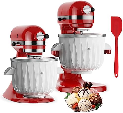 Ice Cream Attachment for Kitchenaid - 2 Quart Frozen Ice Cream & Sorbet Gelato Maker for Kitchenaid Ice Cream Maker Attachment Compatible 4.5 Qt and Larger Stand Mixers with Silicone Spatula by Cofun