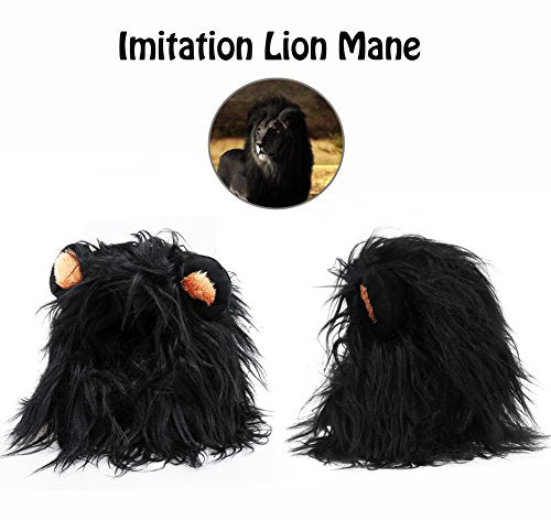 Onmygogo Lion Mane Wig for Cats, Funny Pet Cat Costumes for Halloween Christmas, Furry Pet Clothing Accessories (Size M, Black)