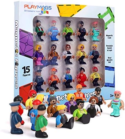 Playmags Magnetic Figures Community Set of 15 Pieces - Play People Perfect for Magnetic Tiles Building Blocks - STEM Learning Toys Children – Magnet Tiles Expansion Accessories Pack (Styles May Vary)