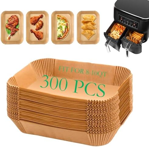 300 PCS Air Fryer Liners Disposable, 8.1 * 5.1 inch Air Fryer Paper Fit 2-Basket 8-10QT Ninja Dual, Food Grade Air Fryer Accessories Baking Paper for Ninja DZ201,DZ401,DZ550,SL401