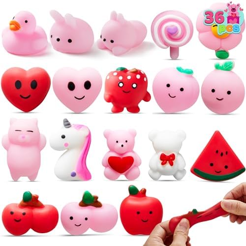 JOYIN 36 Packs Mochi Squishy Toys, Stress Relief Fidget Toys, Kawaii Mochi Squeezes for Kids Party Favors, Classroom Gift Exchange and School Rewards