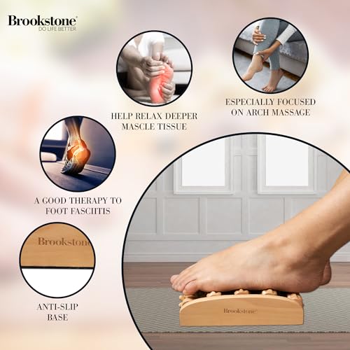 Brookstone Foot Roller Massager Plantar Fasciitis Relief – Wood Foot Massage Tool – Stimulate Foot Reflexes, Relieve Stress, and Soothe Tension - Massagers Foot Care for Women and Men (Oak)