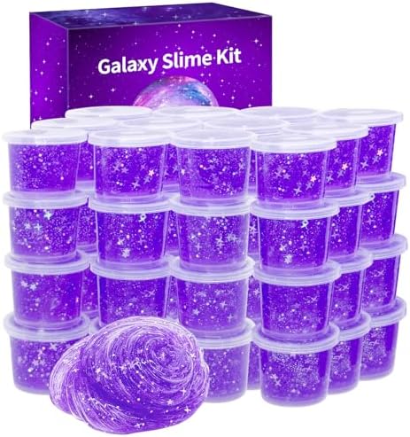24 Pack Galaxy Star Slime,Party Favor for Kids Girls & Boys,Non Sticky, Stress & Anxiety Relief, Super Soft Sludge Toy