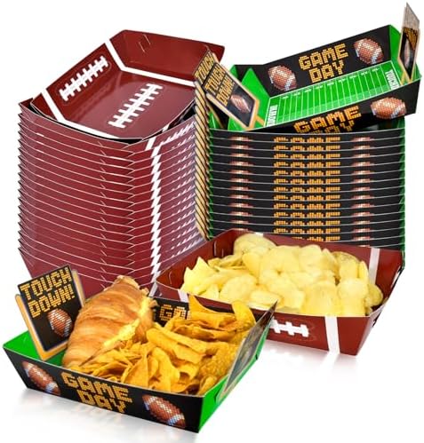 Gatherfun Football Party Supplies Kit for 36: Large Football Food Plates, Disposable Bowls,Nacho Trays - Ideal Football Party Decorations and Favors for Birthday and Tailgate Partie