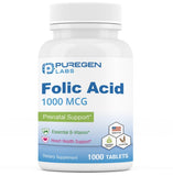 Puregen Labs Folic Acid 1000 mcg Tablets | Vitamin B9 | Non-GMO | Gluten Free | Made in USA | Value Size 1000 Tablets