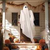 JOYIN Halloween Hanging Light up Ghost with Spooky Warm White LED Light, 47” White Hanging Ghosts, Halloween Hanging Decoration for Front Yard Patio Lawn Garden Party Decor Indoor Outdoor