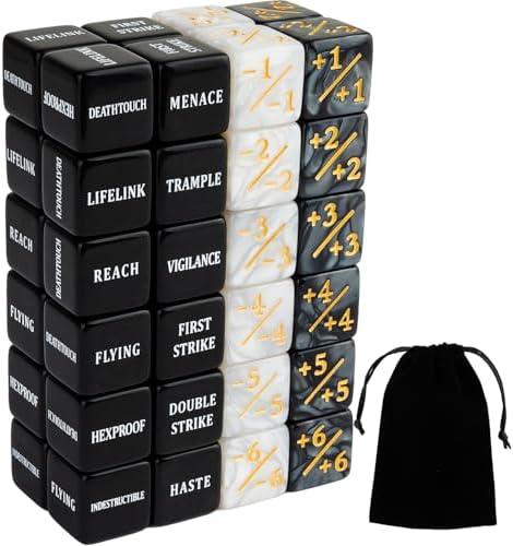 48 Pieces Abilities Keywords Counter Dice Black MTG Dice Counters Bulk Creature Stats Buff Tokens Dice Set for Magic The Gathering, MTG, TCG, Card Games Accessories