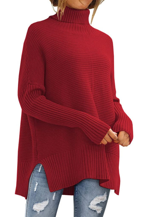 LILLUSORY Women's Christmas Red Turtleneck Oversized Holiday Tunic Fall Winter Sweaters Dress 2024 Batwing Pullover Knit Tops