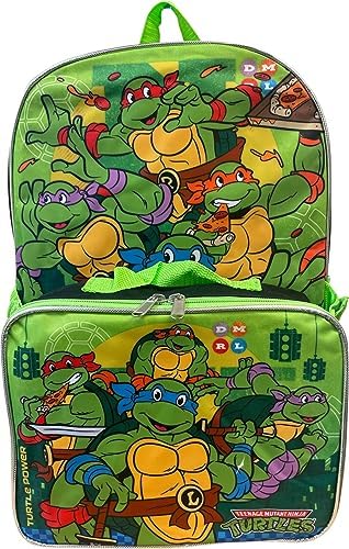 Ruz Group Kid's Licensed 16 Inch Backpack With Removable Lunch Box Set (Ninja Turtles)
