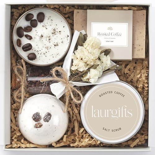 Coffee-Scented Spa Gift Box for Women – Birthday Gift for Her with Candle & Spa Set – Dutch Flower Fields Inspired Relaxing Gifts for Mom, Wife, Sister, Friend, Coworker