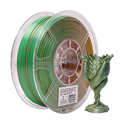 eSUN Silk Mystic PLA Filament 1.75mm, Shiny Silk Three Color Co Extrusion 3D Printer Filament, 1KG (2.2 LBS) Spool 3D Printing Color Change Filament for 3D Printers,Gold Green Black