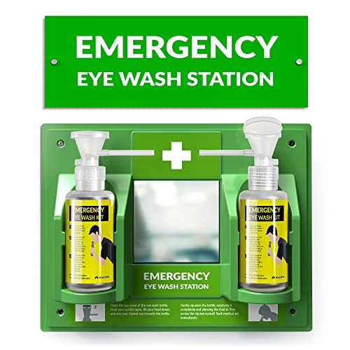 BPA Free Portable Eye Wash Station OSHA Approved - Wall-Mounted First Aid Eye Wash Kit w/Mirror & 2X 16oz Empty Bottles - No Eye Wash Solution Included - Emergency Eyewash - Set of 1