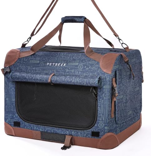 Extra Large Cat Carrier Soft Sided Folding Small Medium Dog Pet Carrier 24"x16.5"x16" Travel Collapsible Ventilated Comfortable Design Portable Vehicle, Navy
