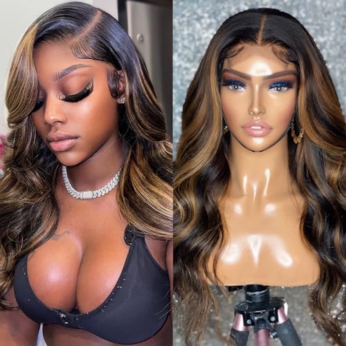Sofeel HD Lace Front Wigs Human Hair 22 Inch 13x4 Body Wave FB/30 Ombre Lace Front Wig Human Hair Pre Plucked 180 Density Highlight HD Frontal for Black Women Balayage Highlight Colored