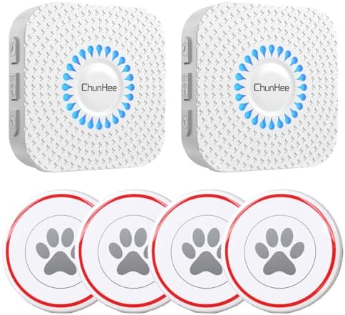 ChunHee Dog Bells to Go Outside,Dog Door Bell for Dogs to Ring to Go Outside,Bells for Dog Training to Go Outside,Dog Bell with 55 Chimes, Adjustable 0-110db,2 receivers & 4 Dog Buttons