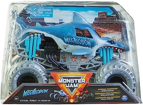 Monster Jam, Official Megalodon Monster Truck, Collector Die-Cast Vehicle, 1:24 Scale, Kids Toys for Boys Ages 3 and up