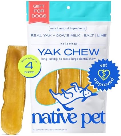 Native Pet Yak Cheese Himalayan Dog Chews - Long Lasting Dental Sticks for Large Breeds – 100% All Natural Himalayan Yak Chews for Large Dogs – Cheese Bone for Aggressive Chewers - 3 Per Pack