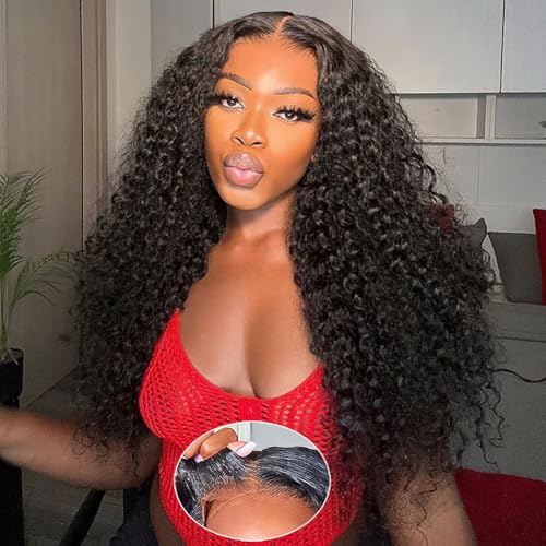 Wear and Go Glueless Wigs Human Hair Pre Plucked Pre Cut for Beginners Deep Wave Lace Front Wigs Human Hair Upgraded No Glue Ready To Wear 4x4 Lace Closure Glueless Wigs for Women 24 Inch