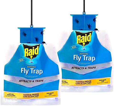 Raid Fly Trap (2-Pack), Outdoor Fly Trap, Disposable Fly Trap Bag, House Fly Trap with Food-Based Attractant, Hanging Fly Bag, 2 Home Fly Trap Bags, Outside Fly Control for Home, Hanging Fly Bait Bags