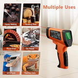 Dual Laser Infrared Thermometer Temperature Gun, -58℉~1382℉ | Digital Laser Thermometer Gun for Cooking, Pizza Oven Grill & Engine with Holster | IR Gun with Backlit & Max-Min Measure & Data Storage