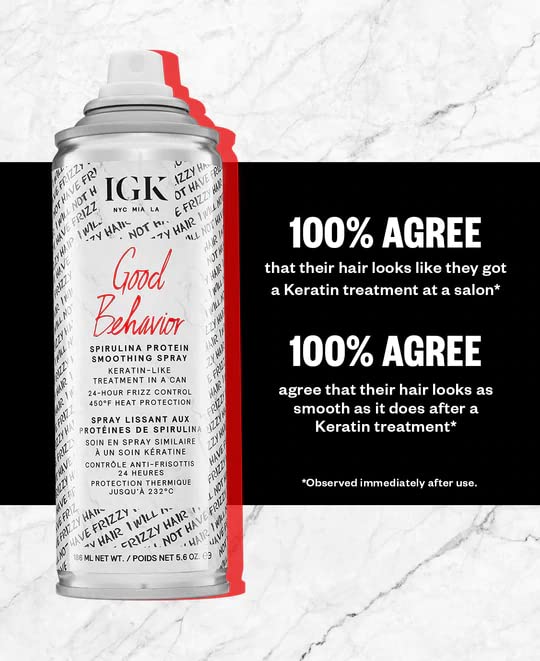 IGK GOOD BEHAVIOR Spirulina Protein Smoothing Spray | Keratin Like Treatment + Frizz Control + Heat Protectant | Vegan + Cruelty Free | 5.6 Oz