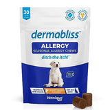 Dermabliss Dog Allergy Itch Relief - Chews, Medicated Hydrocortisone Anti-Itch Spray, Wipes & Omega Immune Treats - Vet Recommended for Allergies & Immunity… (30ct, Allergy Chews)