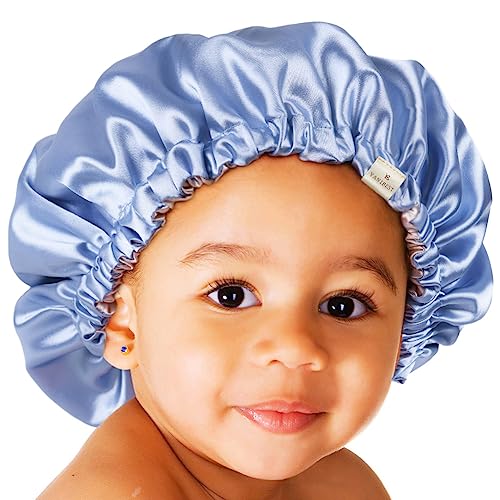 YANIBEST Baby Satin Bonnet Sleep Cap - Double Layer Reversible Adjustable Silky Satin Cap for Infant Toddler(6-36Months,Sky Blue)