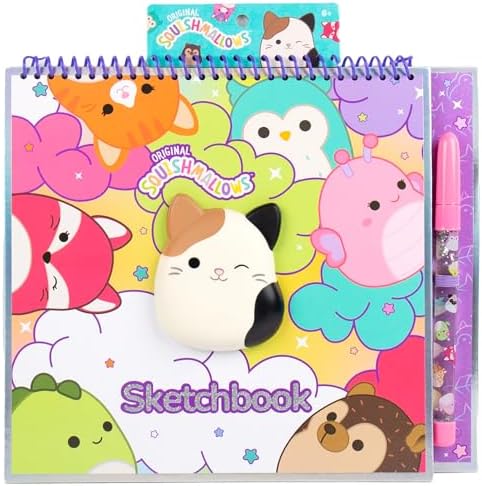 Original Squishmallows Sketchbook, Over 20 Stationery Supplies, Features Squishmallows Scrapbook Stickers, Cam The Cat Fidget Toy, Drawing Paper, Great Kids Craft, Coloring Books for Kids Ages 4-8